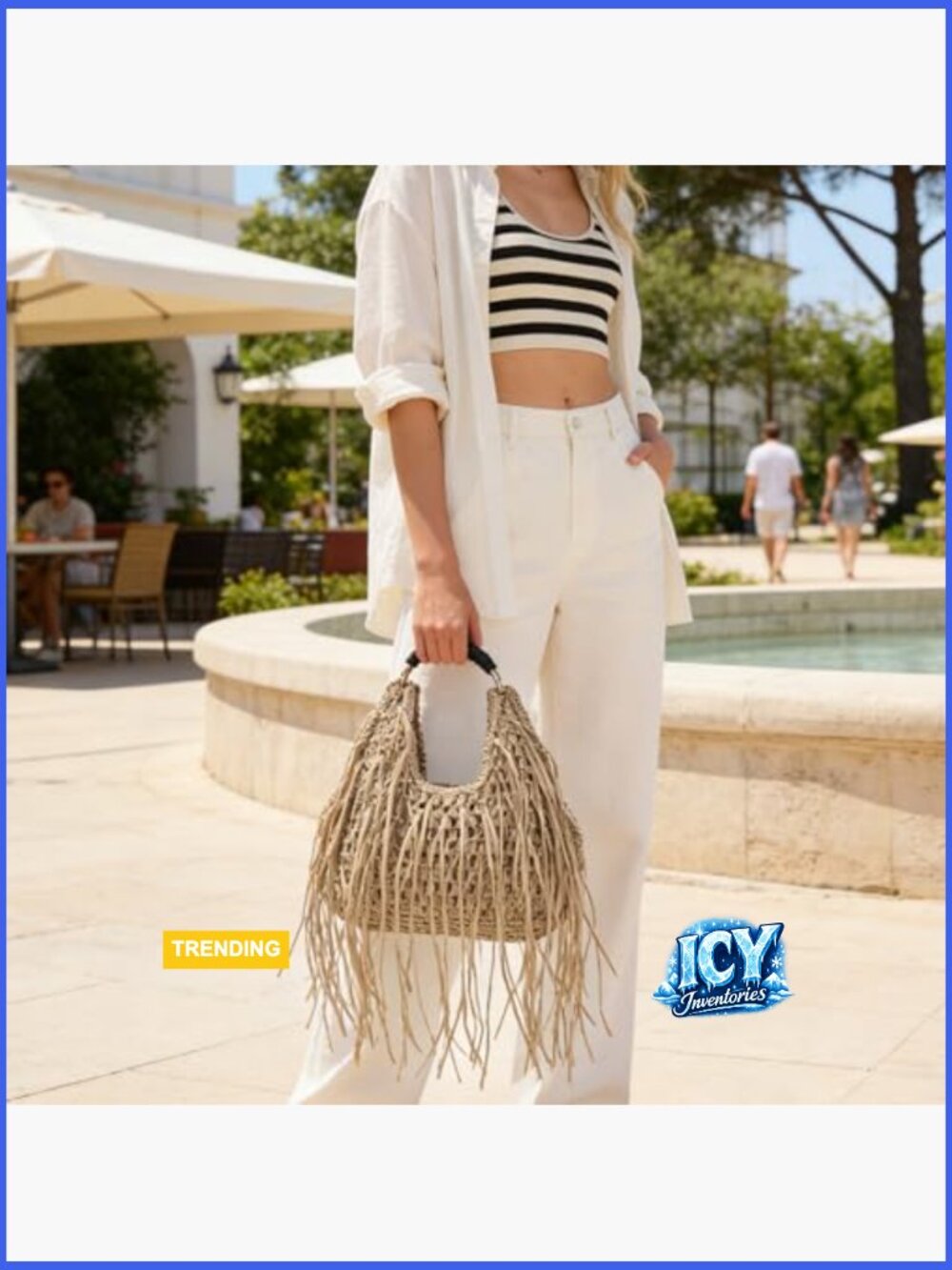 Straw Tassel Beach Bag Lightweight Woven Tote Handbag Fringe Summer Clutch - Picture 2 of 7